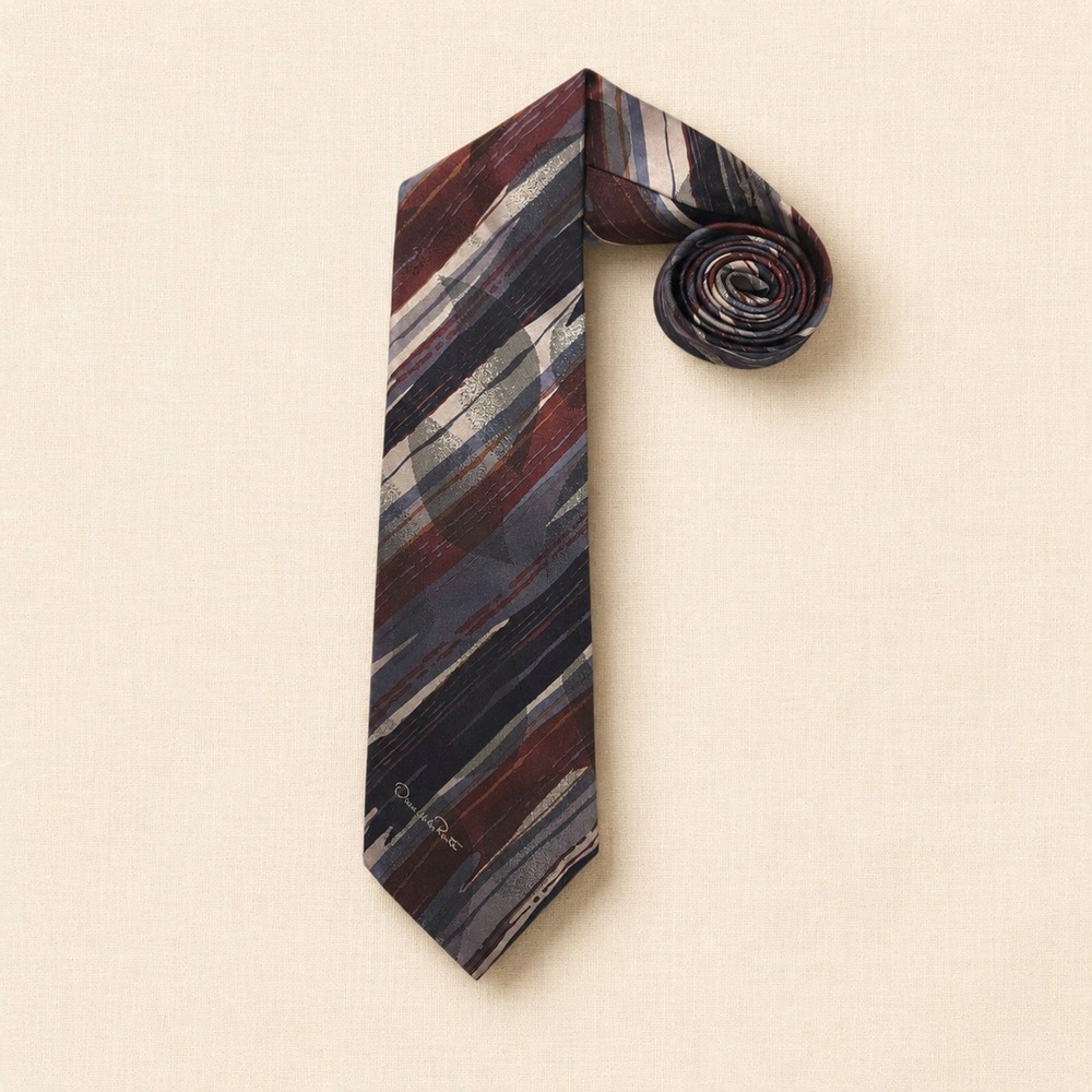 Oscar De La Renta Studio Silk Necktie Abstract Stripe USA Burgundy Gray OS - Picture 1 of 6